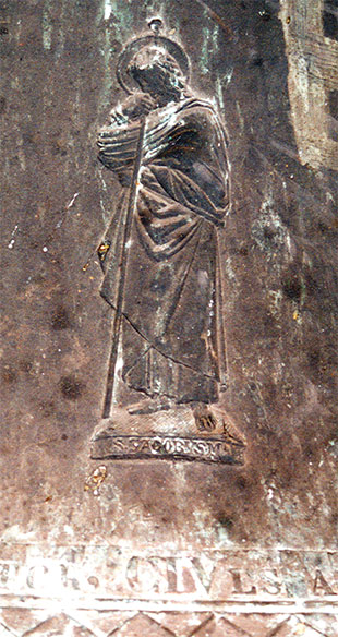 St Jacques sur une cloche de l'&eacute;glise, MESSANCY 